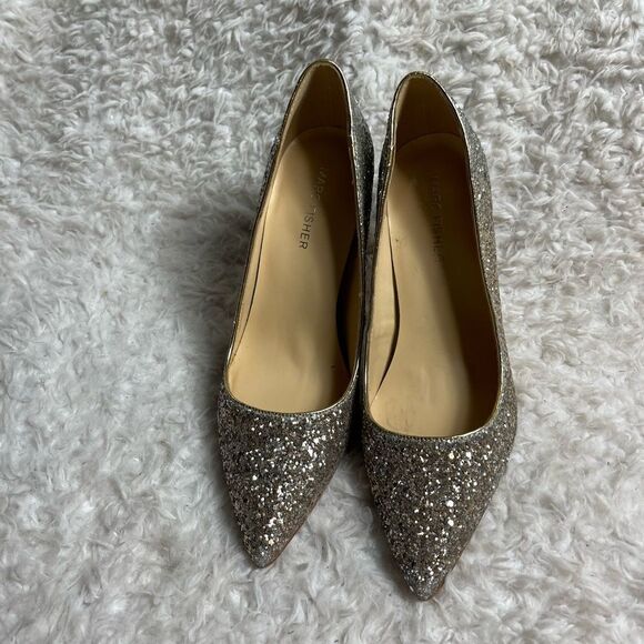 Marc Fisher Garicky Glitter Ombré gold and silver slip on heels pointed toe SZ8M - Picture 2 of 9